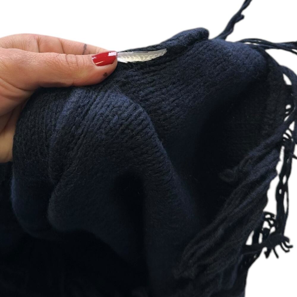 Womens Sweater Vest Size XL Navy Blue Fringe Cowl Neck Cozy Winter Layering - Picture 7 of 8